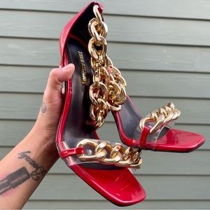 True Religion Milagros Woman’s Faux Leather Chain Trim Dress Sandals